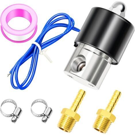 Pair 1/4\" BSP 12V Électrovanne électrique en acier inoxydable avec connecteur cannelé, adaptée pour l'eau, l'air, le carburant, le gaz fermé