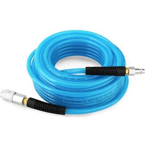 Pair 1/4\" x 15m Tuyau d'air en polyuréthane renforcé, Pression de service maximale 1MPA, Composé de laiton et de tuyau PU bleu, Facile à installer
