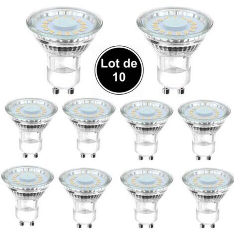 Pair 10 ampoules LED GU10 équivalentes à une ampoule halogène de 50 W, 4 W, éclairage blanc lumière du jour 6500 K, faisceau coudé à 120°.