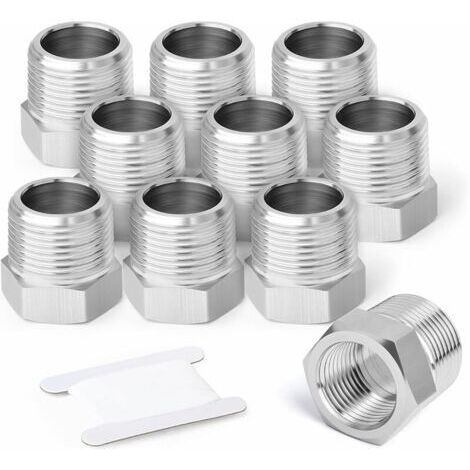 Pair 10 pcs 304 Bague hexagonale réductrice en acier inoxydable, 1/2\" BSP mâle à 3/8\" BSP femelle tuyau, convertisseur de raccord d’adaptateur réducteur
