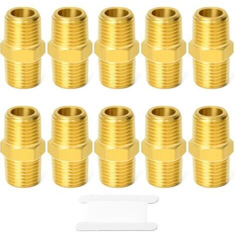 Pair 10pièces Raccord de tuyau en laiton, mamelon hexagonal réducteur, 1/8 pouce mâle BSP x 1/8 pouce mâle BSP