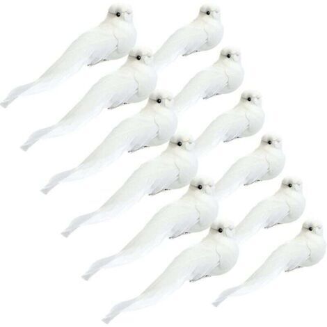 Pair 12 Pièces Ornement Cardinal (Colombes Blanches, 5,1 Pouces)avec Clip sur Plume Oiseau Colombe Artificiel Ornement d'arbre de Noël Artisanat de Faux Cardinal Brillant pour Décor