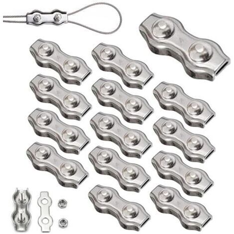Pair - 14 Pièces Duplex Clips M4 Câble Métallique Clips Inoxydable 304 Pinces Duplex pour Gréement de Câble Métallique de 4 mm
