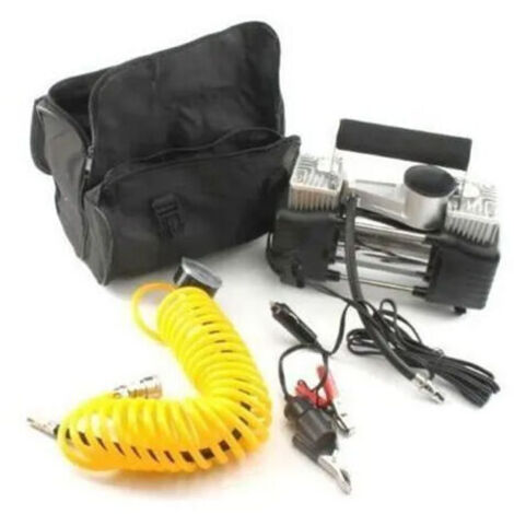 Pair 150Psi 10Bar Compresseur d'Air 12V Double Cylindre Portable Tuyau Spiralé 5 mètres Manomètre Gonfleur Pneus Pour Voiture Vélo Moto