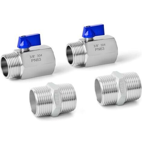 Pair 2 Pcs 3/8\" femelle x 3/8\" mâle BSP filetage Heavy Duty 304 vanne à bille en acier inoxydable avec 2 Pcs 3/8\" SUS 304 connecteur mâle Hex Nipple
