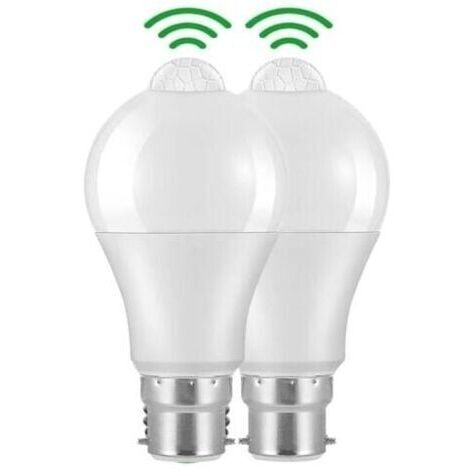 Pair - 2 pièces Ampoule Detecteur de Mouvement B22 Baïonnette LED, 12W, 1020lm, Blanc Froid 6000 K, CIR 85, étanches IP42 à économie d\\'énergie, non dimmable, Ampoule à Détecteur de Mouvement