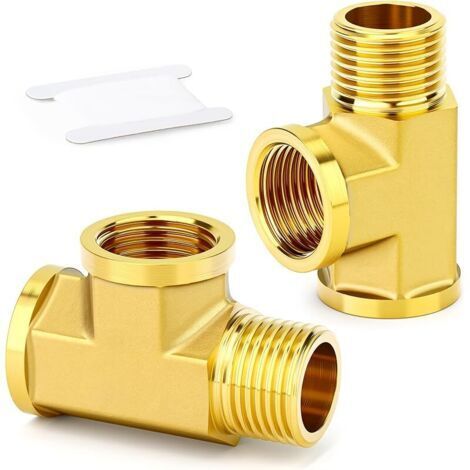 Pair 2 pièces raccord en T à 3 voies en laiton, 1/2\" femelle x femelle x mâle filetage BSP adaptateur union raccord en T pour tuyau d'arrosage