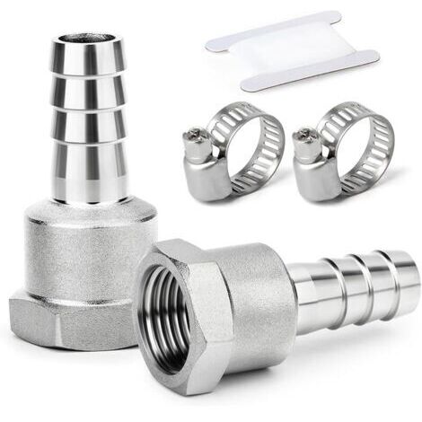 Pair 2 pièces raccords embout cannelé acier inox 304, embout 12 mm vers filetage femelle BSP 1/2\", raccord compression eau, carburant, air