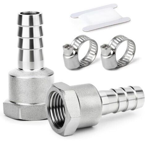 Pair 2 pièces raccords embout cannelé acier inox 304, embout 8 mm vers filetage femelle BSP 1/2\", raccord compression eau, carburant, air