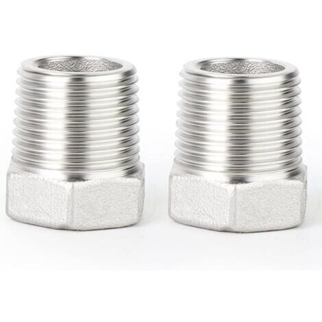 Pair 2 pièces réducteur à douille hexagonale, 3/8\" BSP mâle à 1/4\" BSP femelle filetage 304 acier inoxydable adaptateur de tuyau réducteur raccord