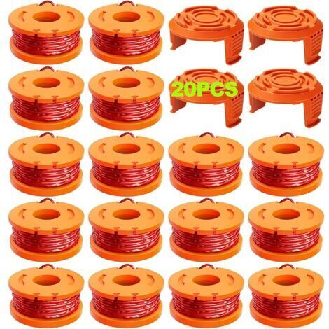 Pair 20 pcs fil coupe bordure compatible avec coupe bordure, Ø 1,65mm & 3m bobine fil coupe bordure, ligne de bobine de coupe de remplacement et capuchon de protection(16 fil coupe bordure,4 couvercle