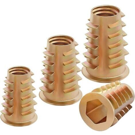 Pair 20 Pièces Écrou Hexagonal Fileté en, M10 x 20mm Filetés à Tête Plate, Écrous à Insert Fileté en Forme d'échelle pour Meubles en Bois
