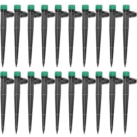 Pair 20 Pièces Goutteur Irrigation Réglable, 360 Degrés 8-Trou Micro Asperseur Goutte à Goutte avec Connecteur Barbelé & Piquet de Support pour Tube 4/7mm, Goutteur D'irrigation Insertion, Vert
