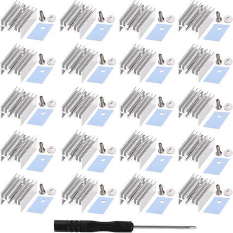 Pair 20 Pièces TO-220 Dissipateur Thermique Isolant Montage Kit, Dissipateur Thermique avec Aiguille + Vis + Rondelle + Isolant Caoutchouc Silicone, pour Transistor MOSFET, 20x15x10 mm