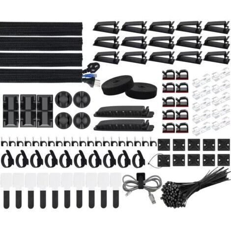 Pair 200 Pièces Kit de Gestion des Câbles, 4 Manchon de Câble Gaine, 3 Clips Câble Organisateur Bureau, 10+2 Attache Câble Organisateur Rallonge, 15 Clips Câbles Adhésifs, 100 Serre Câbles
