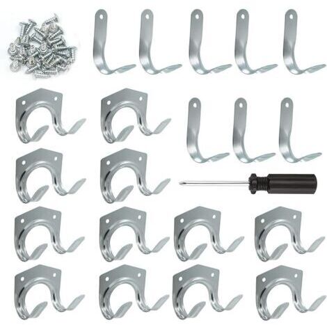 Pair 21 Pcs Crochets et Porte-Outils - Crochets doubles et simples pour Garage, Organisation avec Tournevis