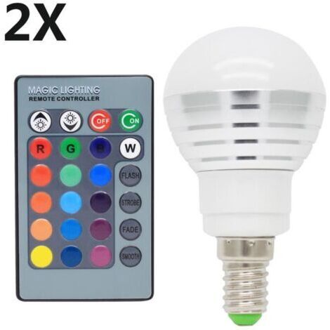 Pair 2X Ampoules LED RVB E14 3W - Changement de Couleur 16 Modes - Angle de Faisceau 120° - Télécommande IR