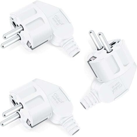 Pair 3 x fiches Schuko, 250 V (16 A), fiche de sécurité avec manchon anti-pli, fiche Schuko en plastique, incassable, durable, peut être utilisée pour des câbles de 8-10 mm (blanc)