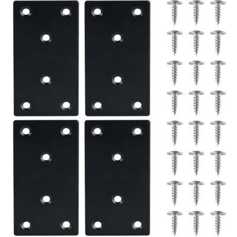 Pair 4 Pièces Équerre Fixation Plate Plaques de Réparation en Acier Inoxydable Plaques Perforées avec VisEquerre Métal, 48971.8mmPlaque Acier Noir,pour la Réparation Réparation Connexion Meubles