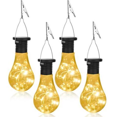 Pair - 4 Pièces Lanternes Solaire Exterieur, Lampe Solaire ampoules Exterieur Jardin avec clip, Ampoules Lampe Solaire Suspendues