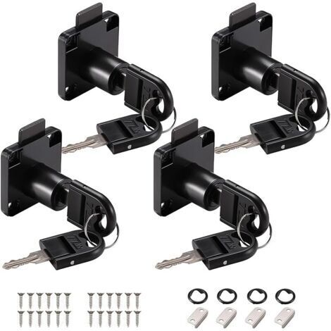 Pair 4 Pièces Serrures de Tiroir de Bureau, Verrou à Came de 22 mm, Serrure à Came avec clés Différentes, Serrure Meuble pour Meubles, Tiroir, Porte, Boîte aux Lettres, Armoire, Placard (Noir)