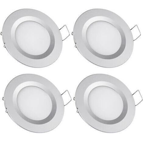 Pair - 4 x Spot LED Encastrable 12V Trou 58-65mm 3W 3200K Plafonnier Encastré pour Camping-car Bateau Caravane Van Yacht Blanc chaud (Finition argentée)