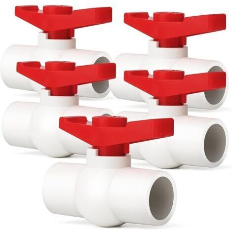 Pair 5 Pcs 20MM OD White PVC Ball Valve With Smooth Handle,Fit for Water Flow Control (Valve à bille en PVC blanc avec poignée lisse)