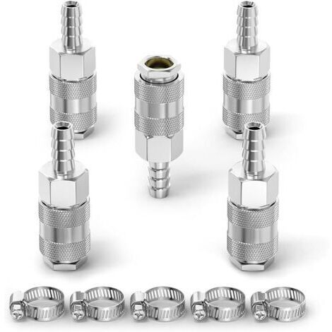 Pair 5 pièces accouplement d’air industriel mâle avec canne de tuyau de 8MM, fer nickel plating débit de raccord rapide air pneumatique compresseur raccords de tuyau
