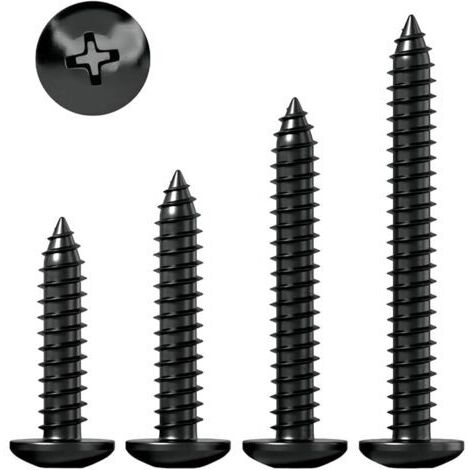 Pair 50 Pièces Vis à Tête Cruciforme M3x8mm, Autotaraudeuses à Tête Ronde Noire, Fixations pour Plastique, Bois, Métal Doux
