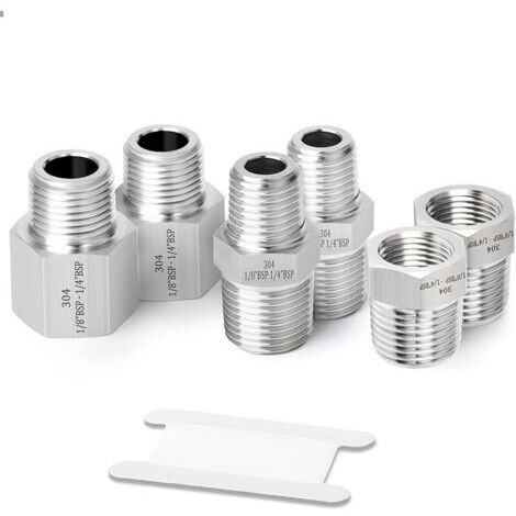 Pair 6 pièces 1/8\" BSP x 1/4\" BSP forgé raccord de tuyau en acier inoxydable, douille hexagonale, adaptateur réducteur, connecteurs de mamelon hexagonaux réducteurs