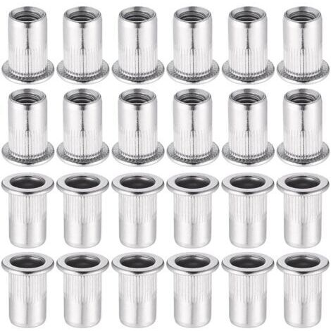 Pair - 60 Pièces 304 Ecrou a Sertir M8 en Acier Inoxydable Tête Plate Ecrou Aveugle Rivet Fileté Ecrou a Rivet pour pince à insert fileté