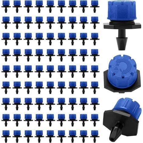 Pair 90 Pièces Goutteur Irrigation Réglable, Réglable Micro Drip Irrigation Arroseurs Émetteur, Tête de Gicleurs D'irrigation pour Parterres de Fleurs, Jardins, Pelouse à Plante, Bleu