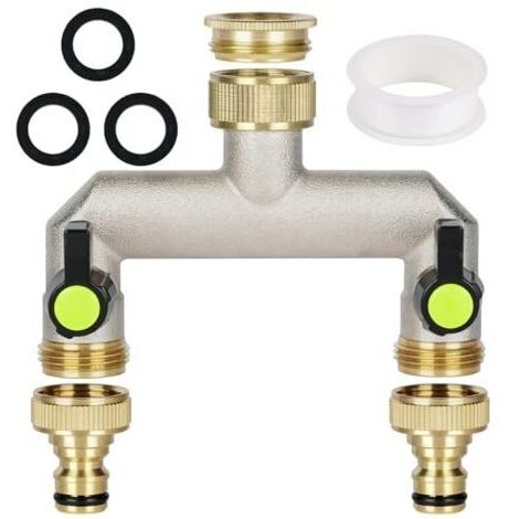 Pair Adaptateur de robinet 2 voies, répartiteur de tuyau pour collecteur de robinet en laiton 3/4\", adaptateur de tuyau pour robinet 2 voies, avec 2 sorties 3/4\", 1 bande d'étanchéité à ro