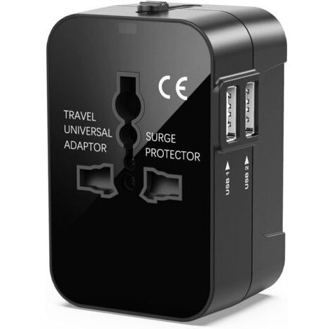 Pair - Adaptateur de voyage avec 2 USB, adaptateur de voyage mondial tout-en-un, chargeur universel, adaptateur secteur