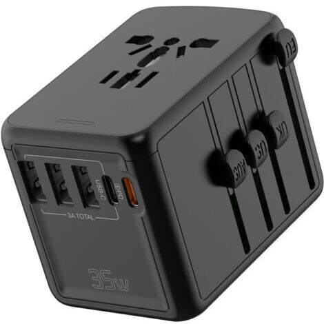 Pair Adaptateur de voyage universel, avec 3 ports USB A, 1 port USB C et 1 port PD, adaptateur de voyage pour les États-Unis, l'Angleterre, la Thaïlande et l'Australie, PD35 W