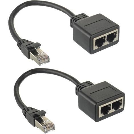 Pair Adaptateur Répartiteur RJ45 1 mâle vers 2 Femelles Ethernet Câble Extender pour Cat5 Cat5e Cat6 Cat7(2 pièces)