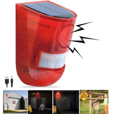 Pair Alarme solaire détecteur de mouvement 110 dB Lumière stroboscopique Détection jusqu'à 8m Autonomie 30 jours Sécurité villa et ferme