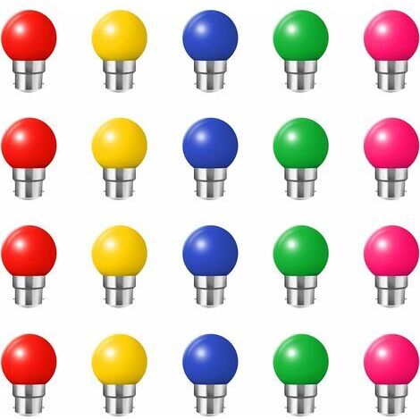 Pair - Ampoules à baïonnette B22-Paquet de 20 Ampoule à DEL Feston 1W,Ampoule (équivalent 10W) à économie d'énergie bleue Golfball, Petites ampoules de Noël BC Cap,Rouge, Jaune, rosa, verte, Bleu, Inc