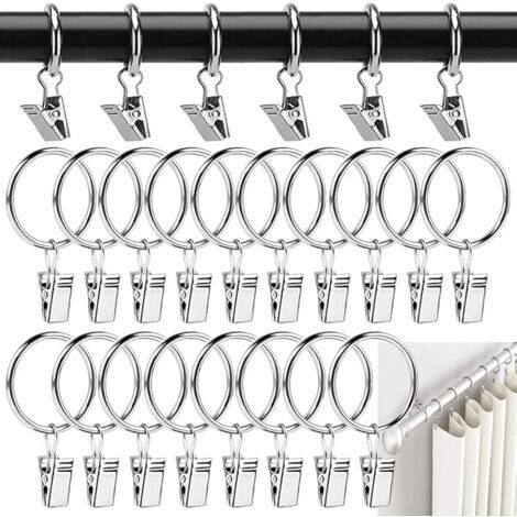 Pair - Anneaux Rideaux Metal 40 Pièces Pince à Rideaux Anneaux Rideaux Douche 38mm Clips de Rideau Anneaux Argent pour Tringle à Rideau et Anneau de Suspension pour Rideau de Douche