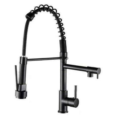 Pair - Batterie sanitaire professionnelle de luxe, avec douche de cuisine flexible, 360 degrés, tuyau supplémentaire, acier inoxydable, inclus des connexions, noir