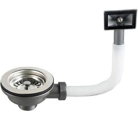 Pair Bonde D'évier avec Carré Trop Plein Panier Inox 110 mm 1½\", Acier Inoxydable + ABS, Bonde + Panier