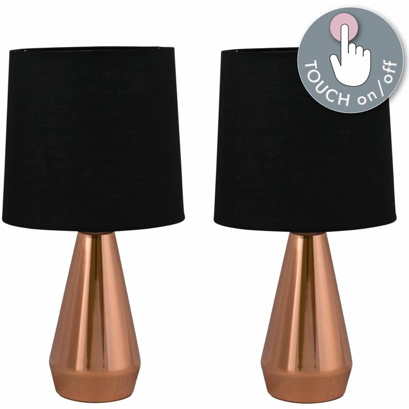 Set of Two Copper Touch Lamps with Black Shades