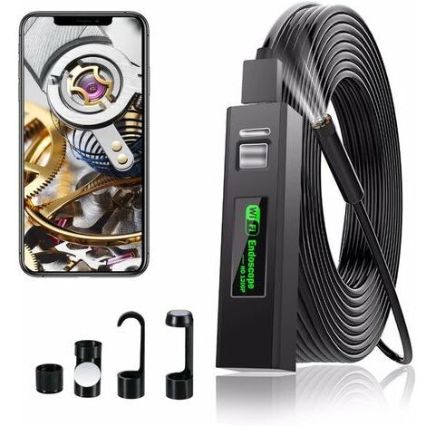 Pair - Caméra d'inspection endoscope WiFi 1200P – Étanchéité IP68 – 8 lumières LED – Câble semi-rigide 2M pour espaces confinés
