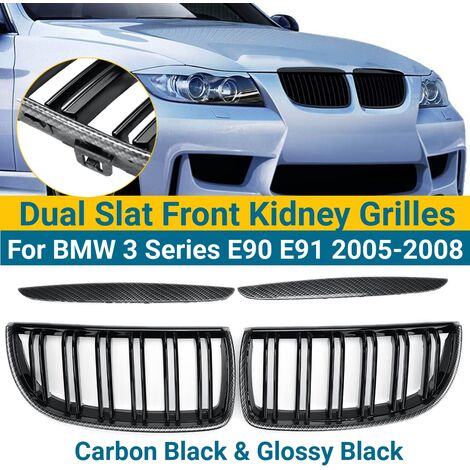 Front Kidney Grille Hood Grills Double Line For 2005-2008 BMW E90 Sedan Wagon 323i 328i 335i 330i 325i 3-Series Gloss Black 