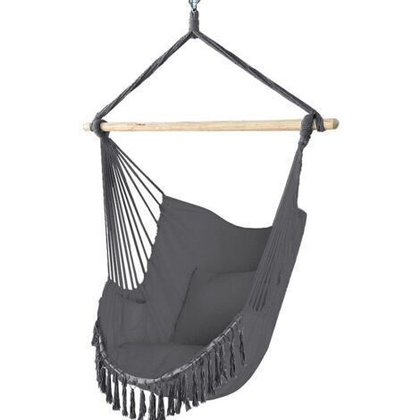 Pair - Chaise Suspendue avec 2 Coussins Siège Suspendu Balançoire Suspendue,Extérieur Hamac(Gris)