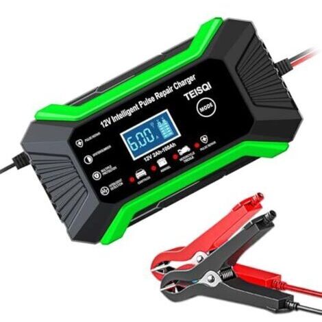 Pair Chargeur de batterie automobile, chargeur d'entretien intelligent 12 V 6 A avec compensation de température pour batteries au plomb-acide de voiture, moto, tondeuse, bateau, norme britannique