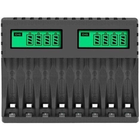 Pair Chargeur de batterie intelligent à 8 emplacements avec écran LCD pour piles rechargeables AA/AAA NiCd NiMh, chargeur de piles AA AAA