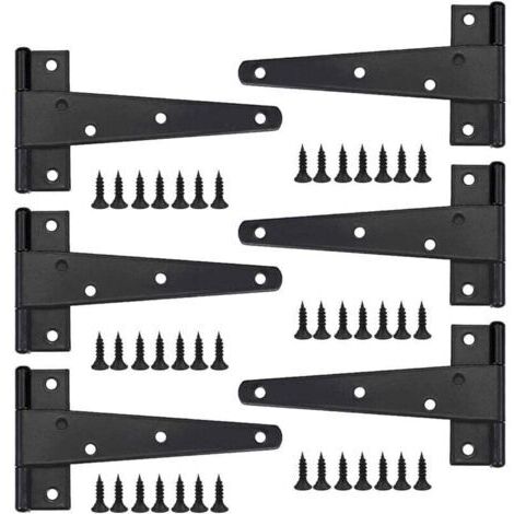 Pair Charnière porte lourde 6pcs – Acier au carbone galvanisé – Conception en T pour 180° d'ouverture – Charge jusqu'à 60 kg – Installation facile