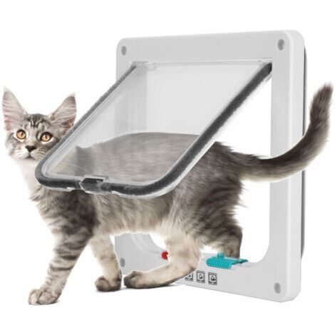 Pair - Chatière magnétique 4 voies pour chat et petit chien – Dimensions extérieures 19x20cm – Cadre ABS blanc – Installation facile