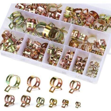 pair Clip à Ressort pour Collier de Serrage de Durite d'Essence - 100 Pièces de Serre-joints à Tuyaux avec Boîte de Rangement (6-22 mm, Taille 10)